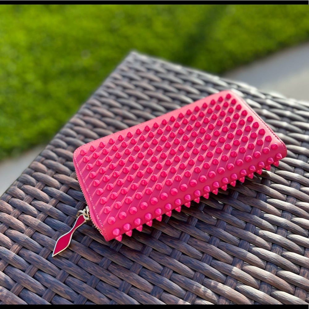 Christian Louboutin Hot Pink Spiked Zip Wallet
